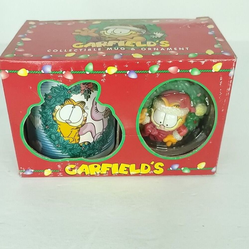 Garfield Arlene Cat Collectible Coffee Mug Cup Merry Kissmas Ornament Set 1996